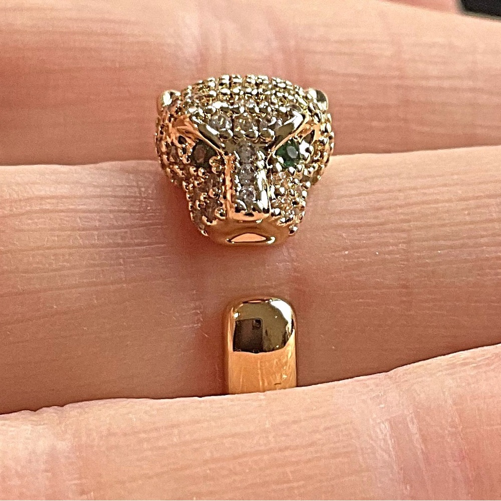 Green Eye Panther Ring. Rhinestone Panther Ring.